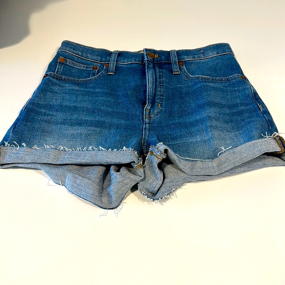 MADEWELL high rise blue Jean denim shorts.